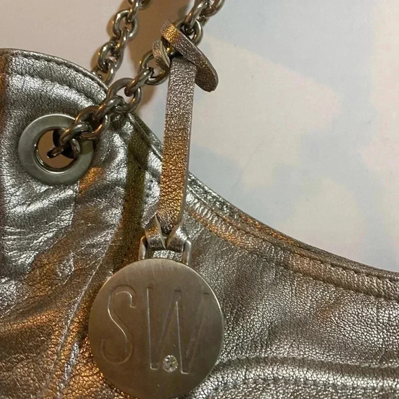 Stuart weitzman silver quilted metallic leather shoulder handbag - Picture 7 of 14